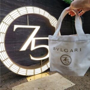 BVLGARI Cream Tote with Gold Detailing